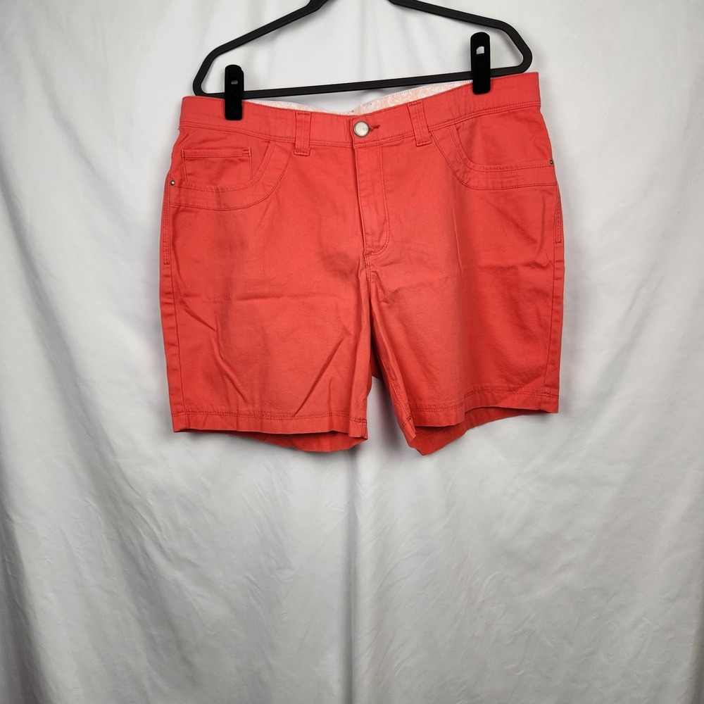 Lee Womens Mid Rise Denim Bermuda Shorts Coral Size 18W‎ Medium